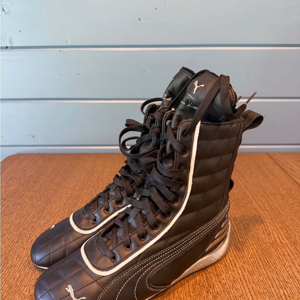 Puma Women’s Black Quilted High-Top Boxing Boots with White Trim